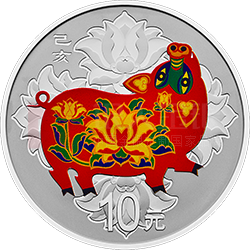 2019中国己亥（猪）年金银纪念币30克圆形银质彩色纪念币