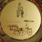 西安兵马俑旅游金银盘,镀金盘,镀金纪念盘,纪念奖盘,摆件圆盘